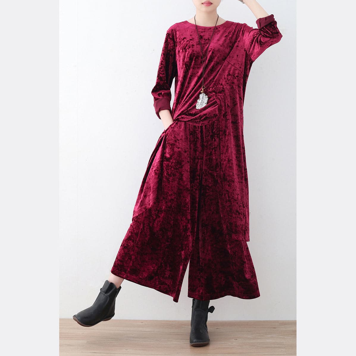  Fashion corduroy plus size tops and casual wide leg pants - Tops - DYAVOR® 