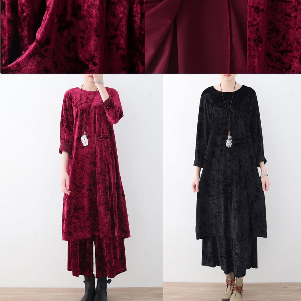  Fashion corduroy plus size tops and casual wide leg pants - Tops - DYAVOR® 