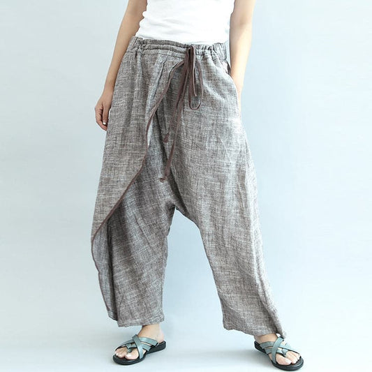 Khaki linen pants oversize elastic waist traveling pants