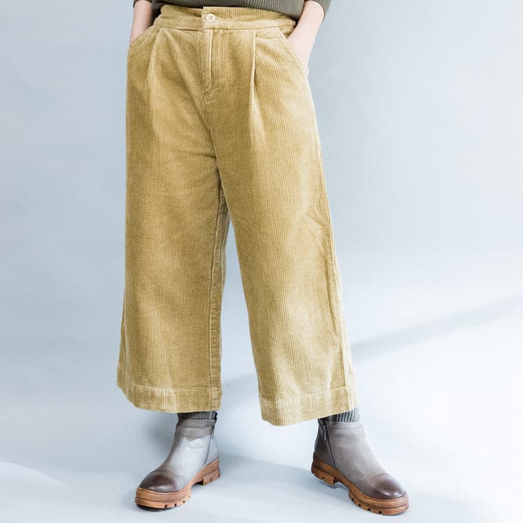  Khaki thick corduroy trousers loose casual wide leg pants -  - DYAVOR® 