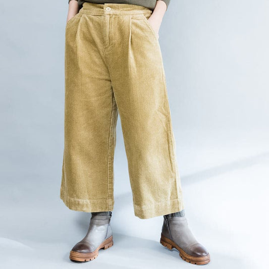  Khaki thick corduroy trousers loose casual wide leg pants -  - DYAVOR® 