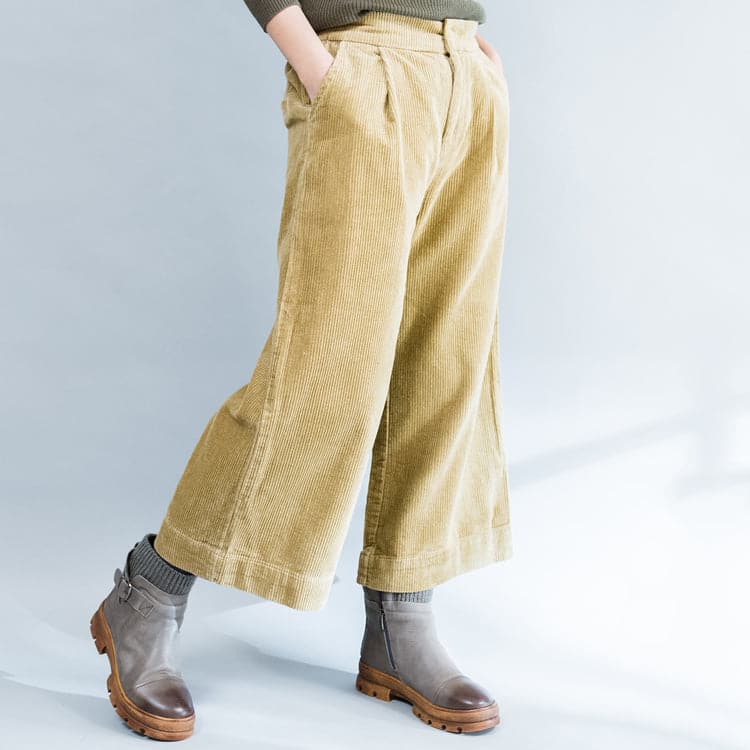  Khaki thick corduroy trousers loose casual wide leg pants -  - DYAVOR® 