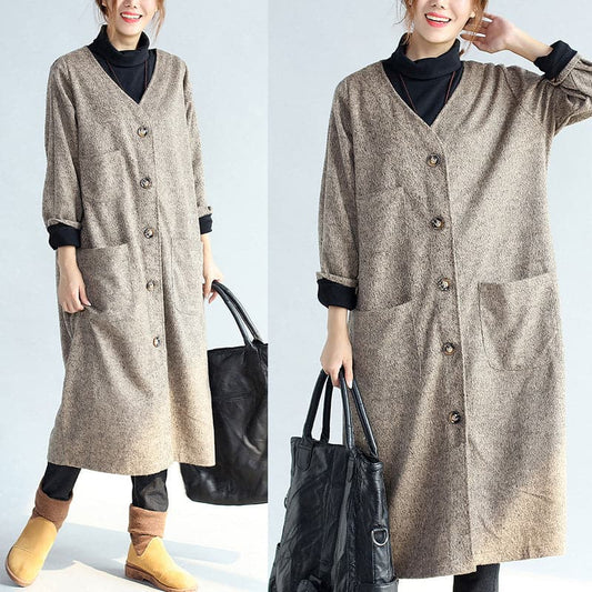  2021 vintage pockets khaki cotton long cardigans oversize long sleeve trench coats -  - DYAVOR® 