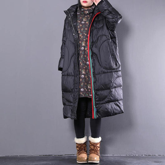  Black down coat casual stand collar down coat Elegant pockets zippered overcoat -  - DYAVOR® 
