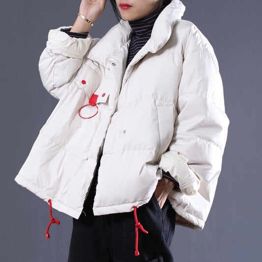  White Outfits oversize stand collar thick quilted coat Elegant double breasted down coats -  - DYAVOR® 