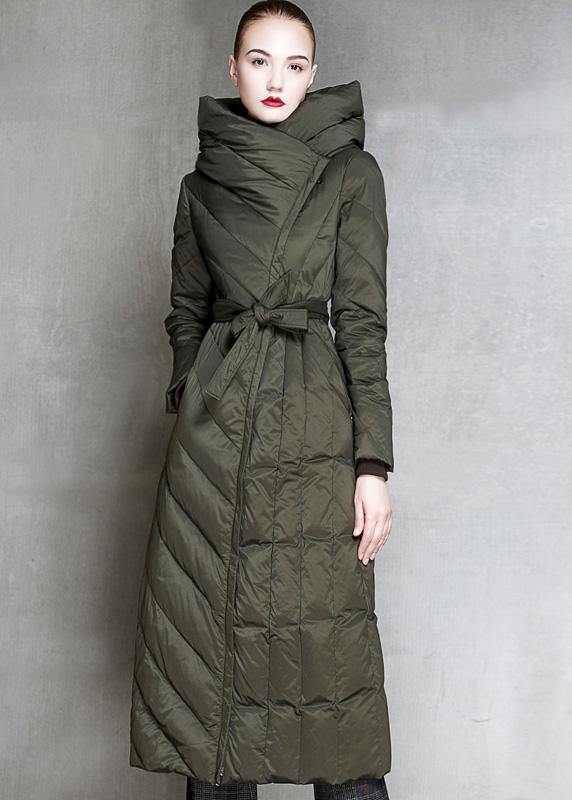  Loose fitting womens parka hooded winter outwear black  tie waist down coat winter -  - DYAVOR® 