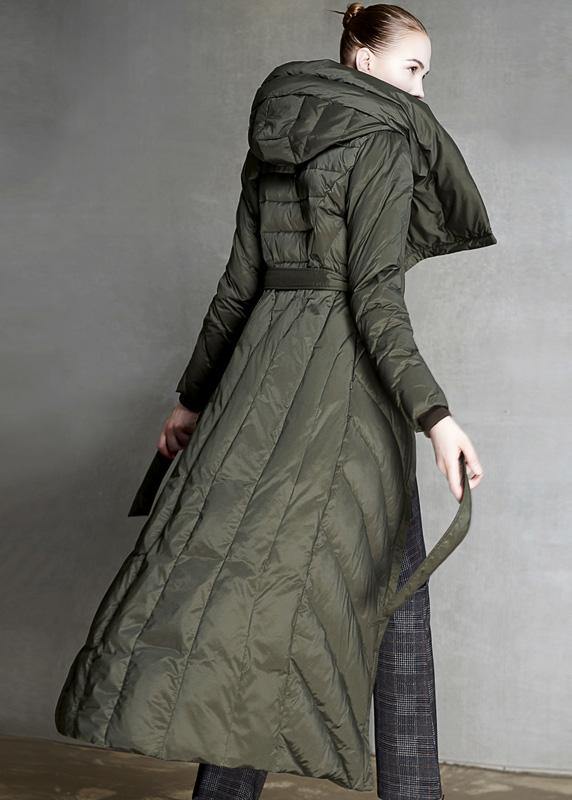  Loose fitting womens parka hooded winter outwear black  tie waist down coat winter -  - DYAVOR® 