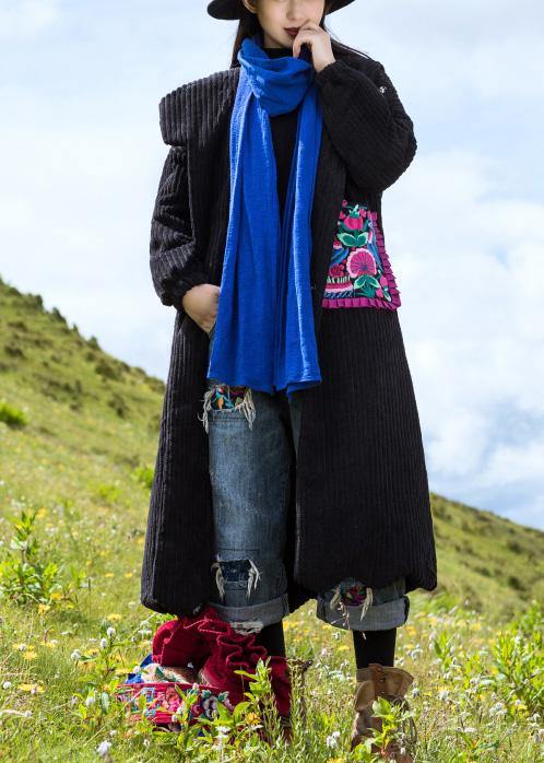  Black Parkas for women plus size Jackets & Coats embroidery ruffles hem outwear -  - DYAVOR® 