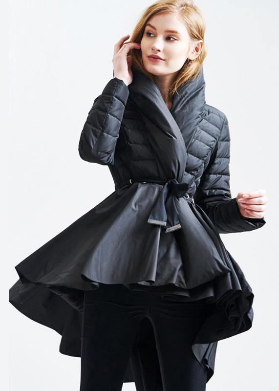  Casual snow jackets hooded overcoat black drawstring duck down coat -  - DYAVOR® 