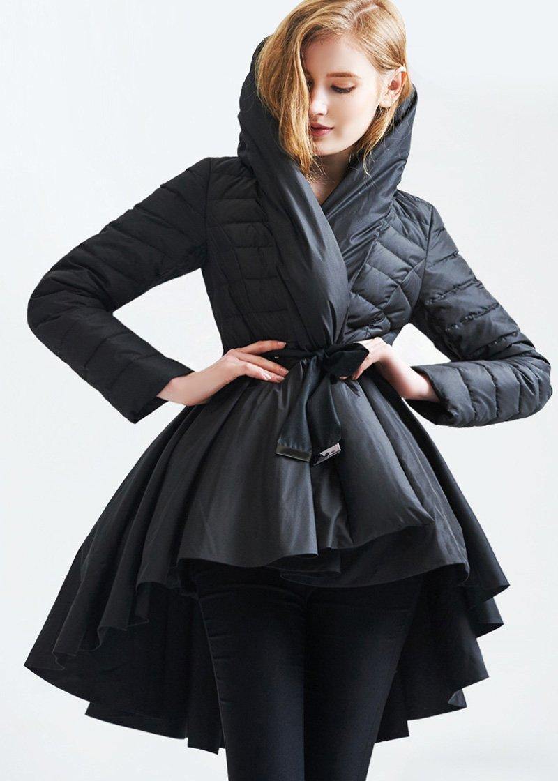  Casual snow jackets hooded overcoat black drawstring duck down coat -  - DYAVOR® 
