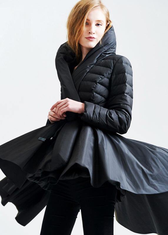  Casual snow jackets hooded overcoat black drawstring duck down coat -  - DYAVOR® 