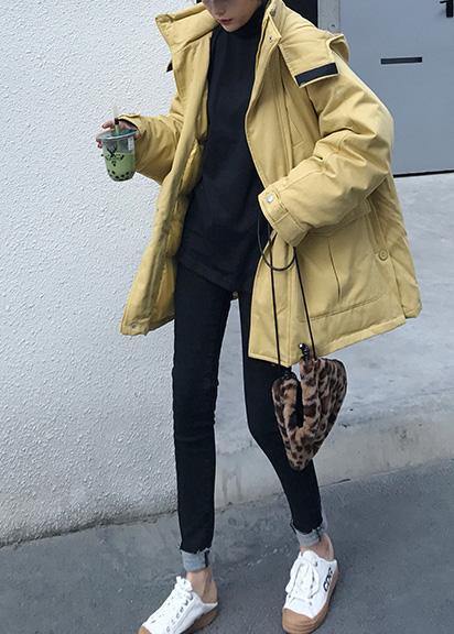  Plus size warm winter coat side open winter coats yellow hooded women parkas -  - DYAVOR® 
