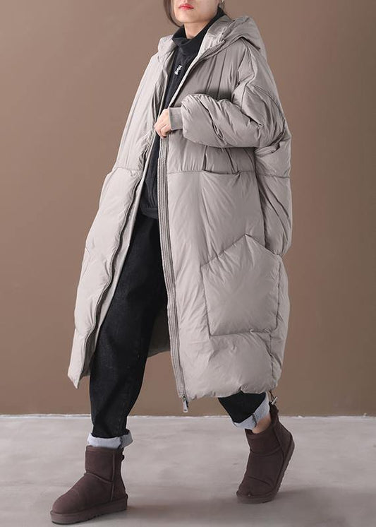  Plus size snow jackets gray hooded pockets goose Down coat -  - DYAVOR® 
