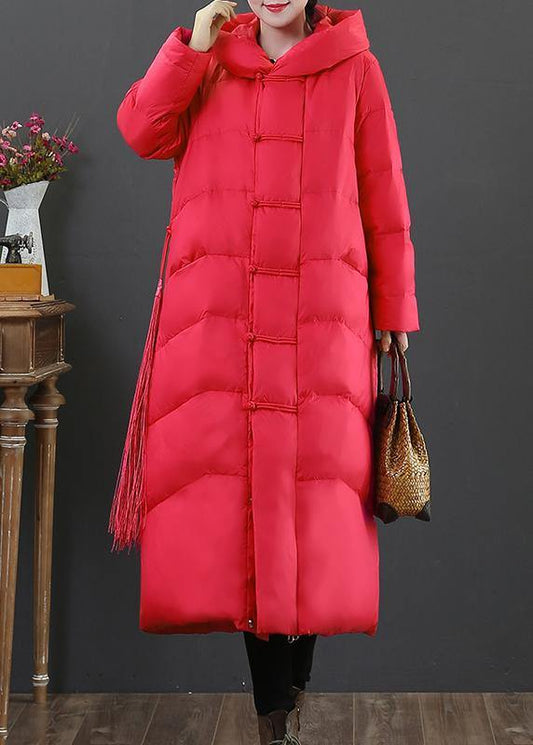  Red down jacket woman plus size down jacket hooded zippered fine overcoat -  - DYAVOR® 