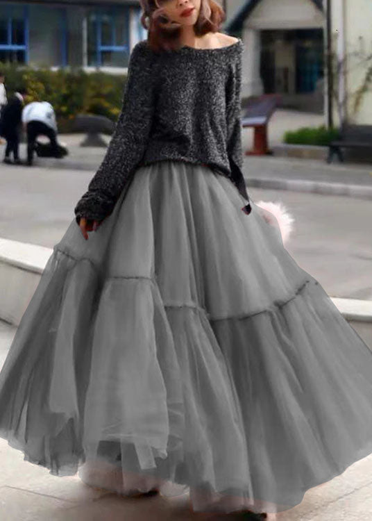 Women Pink Ruffled Tulle Cinched Circle Fall Skirt