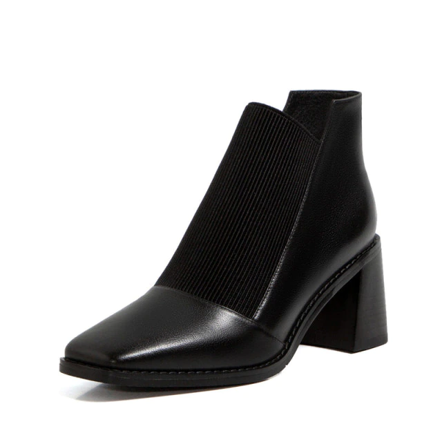  Abdul Women's Leather High Heel Black Booties - Booties - DYAVOR® 