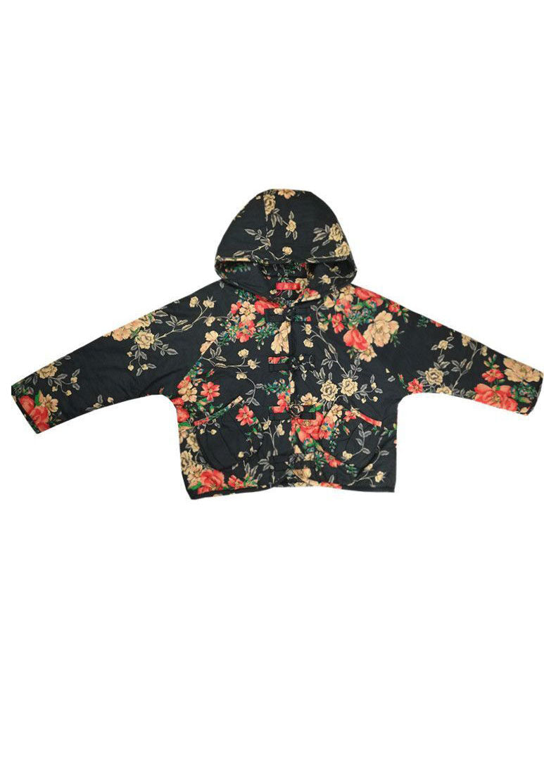  Art Black Hooded Pockets Print Fine Cotton Filled Womens Coats Winter - Down Jackets - DYAVOR® 