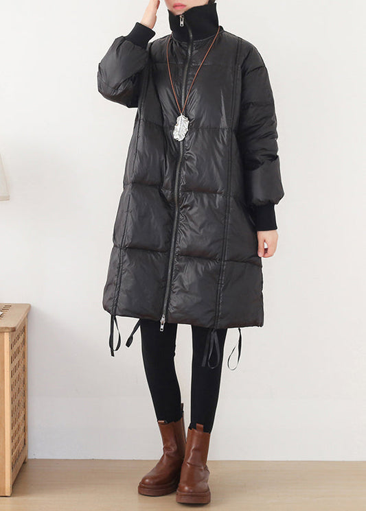  Art Black Stand Collar Drawstring Zippered Duck Down Long Down Coats Winter - Down Jackets - DYAVOR® 