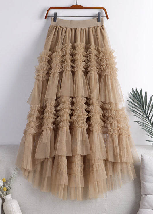  Art Khaki fashion low high design tulle Skirt Spring - Skirts - DYAVOR® 