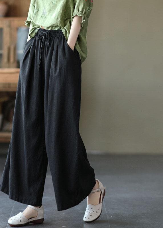 Beautiful Beige Elastic Waist tie waist Wide Leg Pants Linen