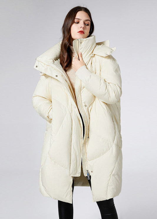  Beautiful Beige Stand Collar Hooded Duck Down Jacket In Winter - Down Jackets - DYAVOR® 