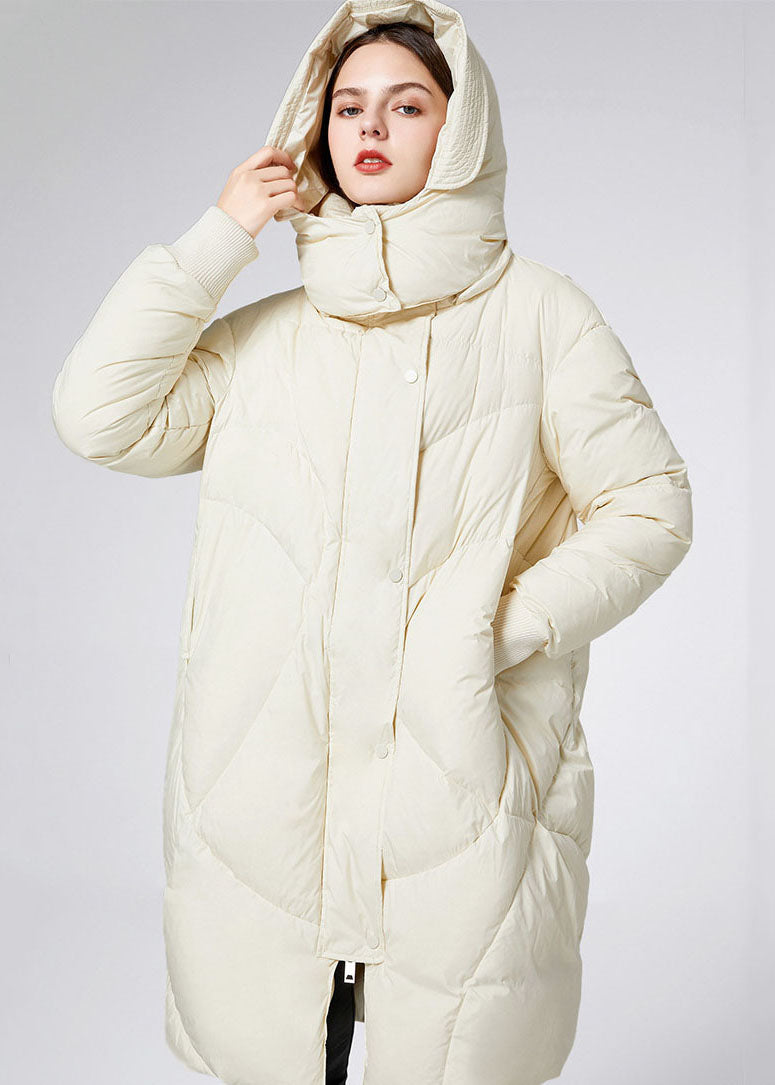  Beautiful Beige Stand Collar Hooded Duck Down Jacket In Winter - Down Jackets - DYAVOR® 