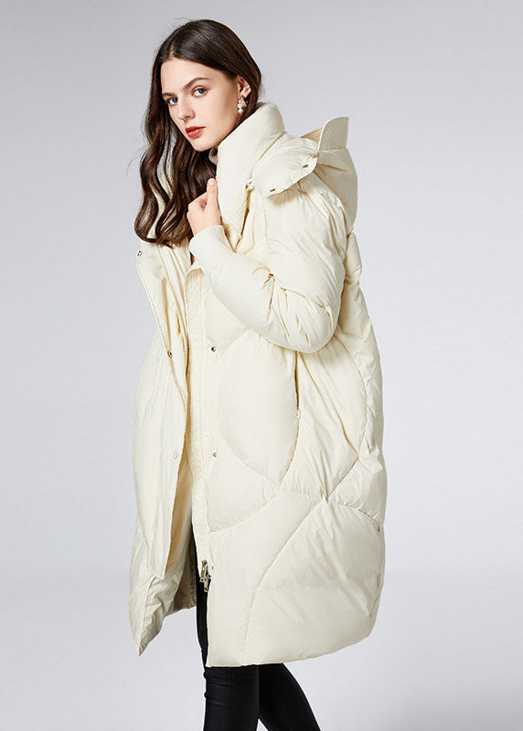  Beautiful Beige Stand Collar Hooded Duck Down Jacket In Winter - Down Jackets - DYAVOR® 