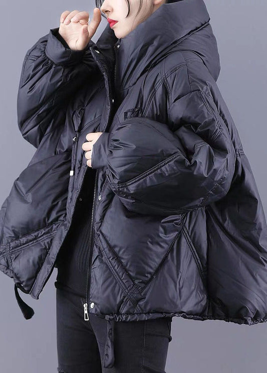  Beautiful Black hooded Loose zippered Warm Winter Duck Down Jacket - Down Jackets - DYAVOR® 