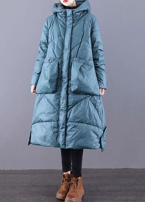  Beautiful Blue-Green Hooded Zippered Oversized Thick Duck Down Puffers Jackets Winter - Down Jackets - DYAVOR® 