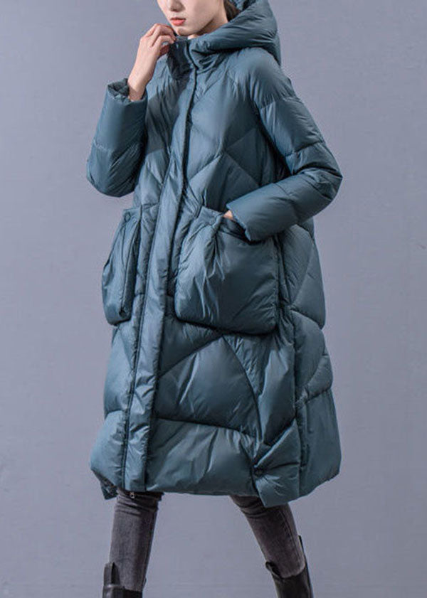  Beautiful Blue-Green Hooded Zippered Oversized Thick Duck Down Puffers Jackets Winter - Down Jackets - DYAVOR® 