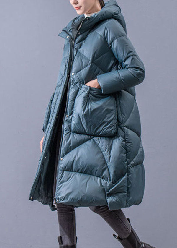  Beautiful Blue-Green Hooded Zippered Oversized Thick Duck Down Puffers Jackets Winter - Down Jackets - DYAVOR® 
