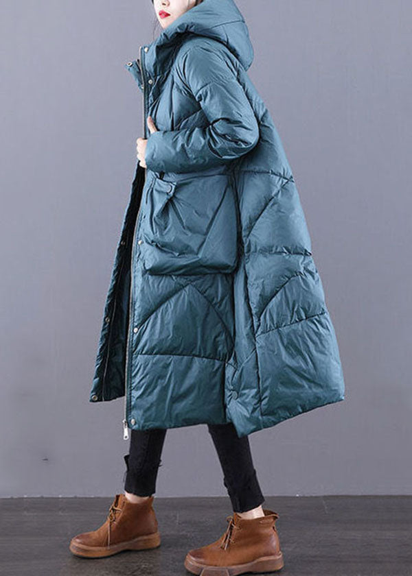  Beautiful Blue-Green Hooded Zippered Oversized Thick Duck Down Puffers Jackets Winter - Down Jackets - DYAVOR® 