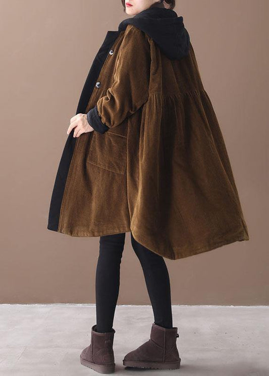  Beautiful Chocolate Patchwork Button Pockets Hoodies Outwear - Down Jackets - DYAVOR® 