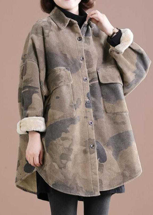  Beautiful Grey Peter Pan Collar Print Corduroy Winter Coat - Down Jackets - DYAVOR® 