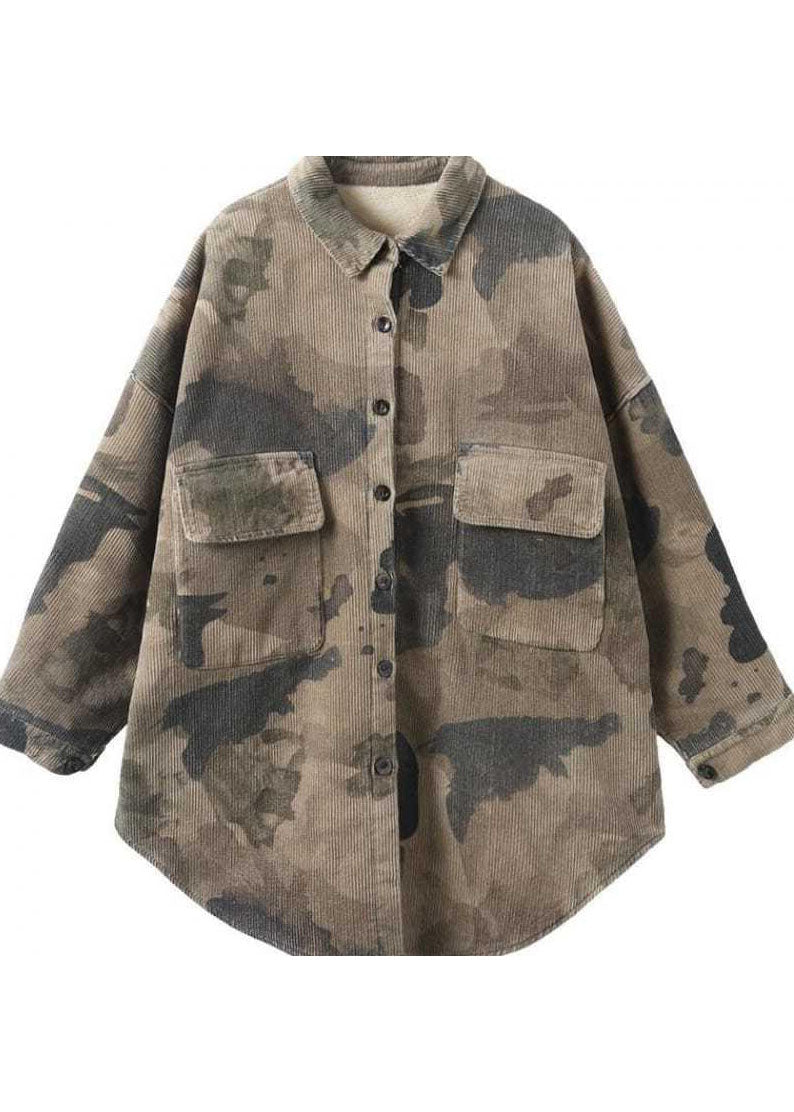  Beautiful Grey Peter Pan Collar Print Corduroy Winter Coat - Down Jackets - DYAVOR® 