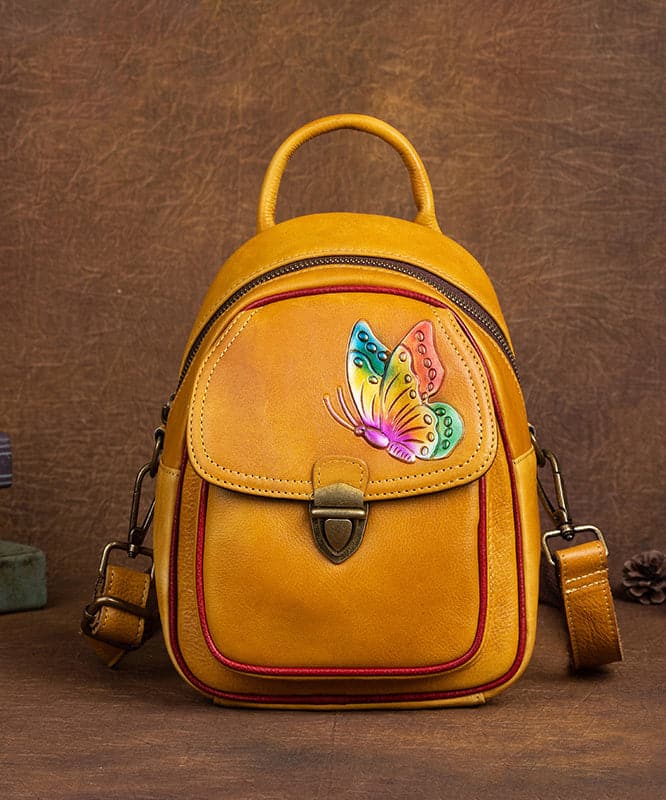  Beautiful Yellow Embossing Paitings Calf Leather Backpack Bag - Backpack Bag - DYAVOR® 