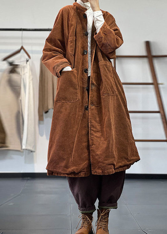  Beautiful Yellow Oversized Pockets Cotton Filled Corduroy Trench Winter - Down Jackets - DYAVOR® 