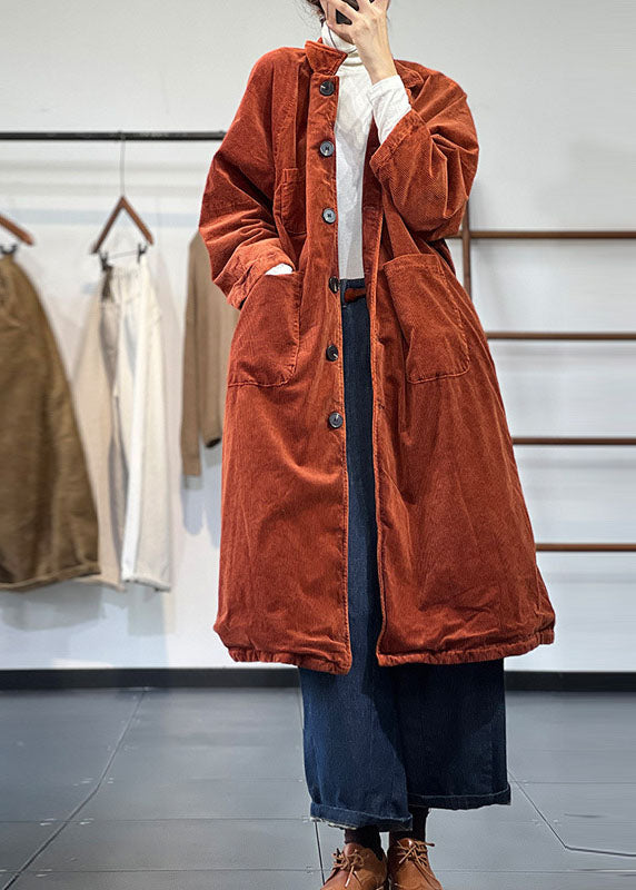  Beautiful Yellow Oversized Pockets Cotton Filled Corduroy Trench Winter - Down Jackets - DYAVOR® 