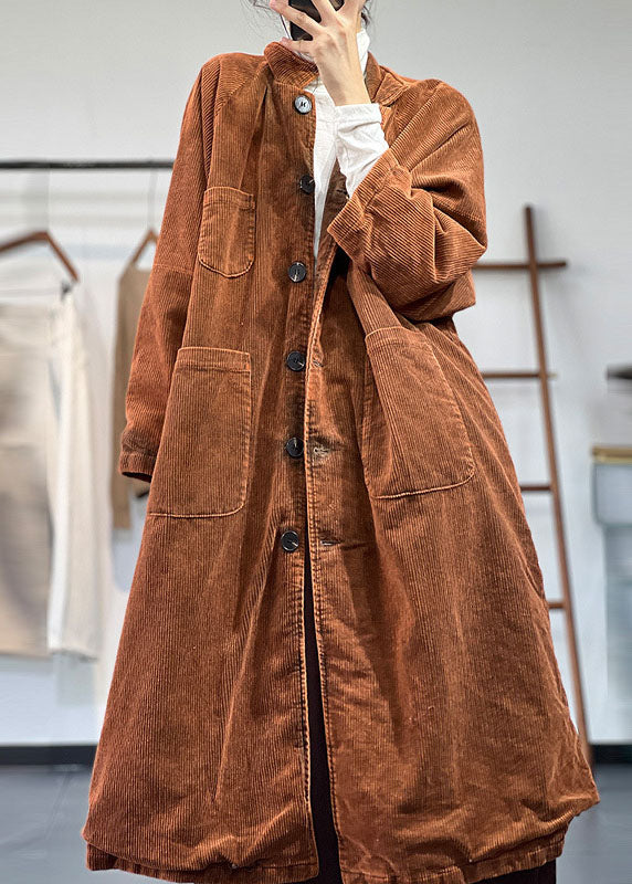  Beautiful Yellow Oversized Pockets Cotton Filled Corduroy Trench Winter - Down Jackets - DYAVOR® 