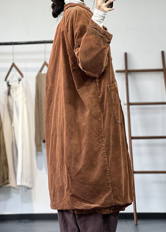  Beautiful Yellow Oversized Pockets Cotton Filled Corduroy Trench Winter - Down Jackets - DYAVOR® 