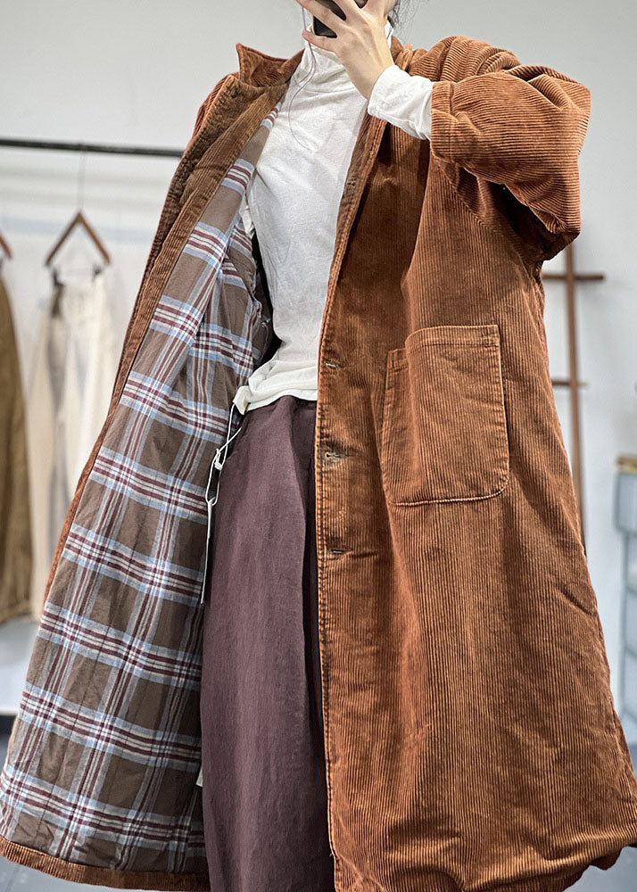 Beautiful Yellow Oversized Pockets Cotton Filled Corduroy Trench Winter - Down Jackets - DYAVOR® 