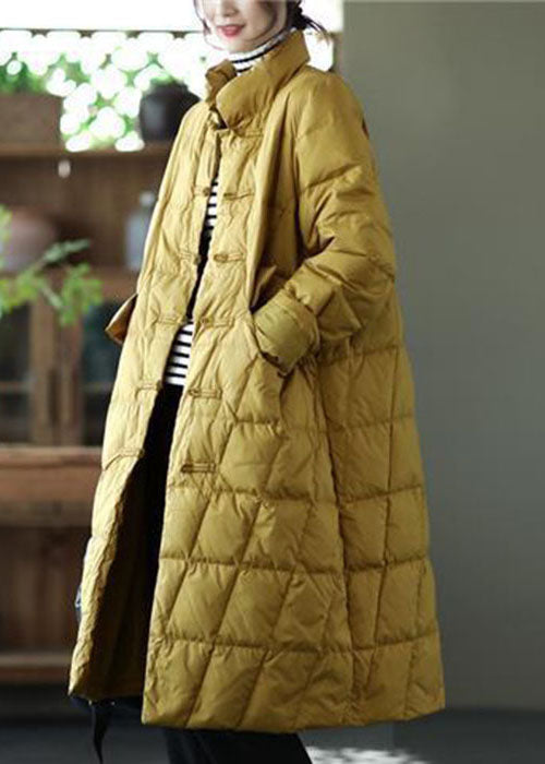  Beautiful Yellow Stand Collar Oriental Button Solid Duck Down Puffer Coat Winter - Down Jackets - DYAVOR® 