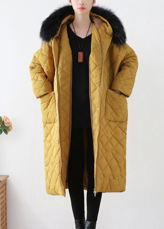  Beautiful Yellow Zippered Warm Hooded Long Parka Winter - Down Jackets - DYAVOR® 