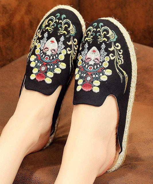 Black Embroideried Slippers Shoes