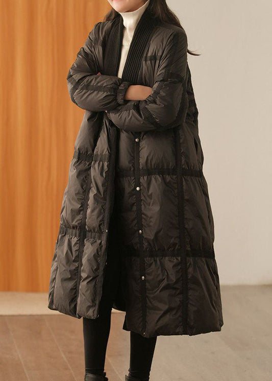  Black Patchwork Thick Duck Down Down Coat Oversized Solid Winter - Down Jackets - DYAVOR® 