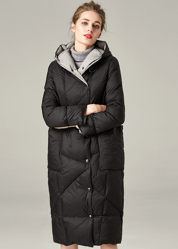  Black Pockets Duck Down Down Coat Hooded Thick Winter - Down Jackets - DYAVOR® 