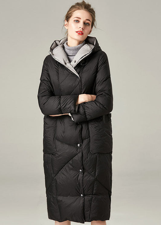 Black Pockets Duck Down Down Coat Hooded Thick Winter - Down Jackets - DYAVOR® 