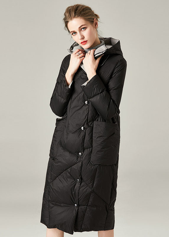  Black Pockets Duck Down Down Coat Hooded Thick Winter - Down Jackets - DYAVOR® 