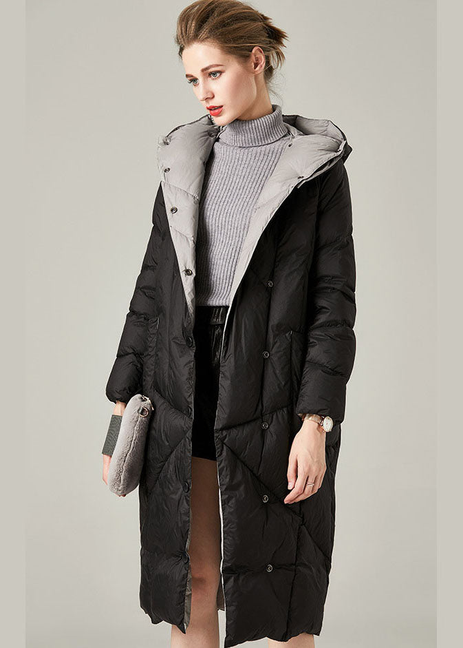  Black Pockets Duck Down Down Coat Hooded Thick Winter - Down Jackets - DYAVOR® 
