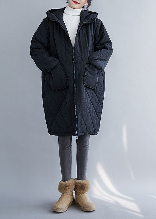  Black Pockets Fine Cotton Filled Hooded Winter Coats - Down Jackets - DYAVOR® 